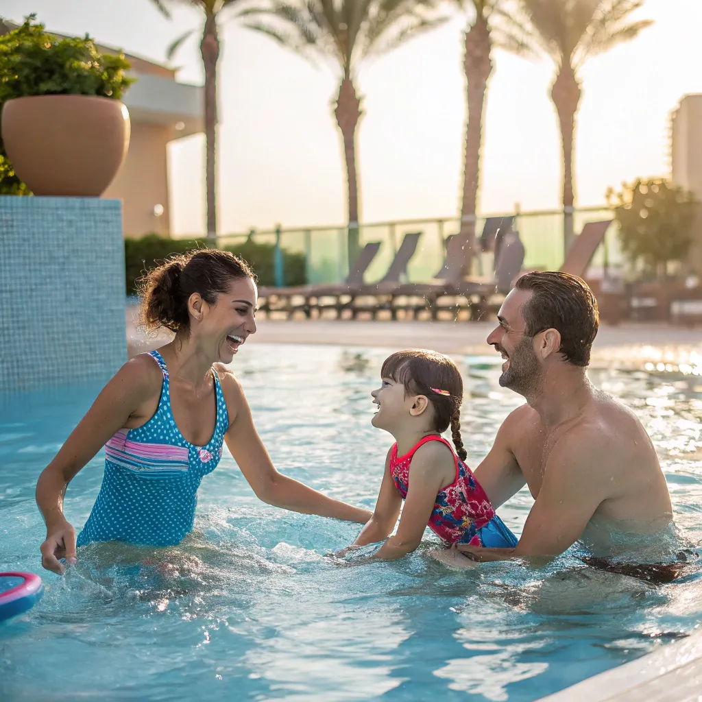 Family enjoying swimming lessons